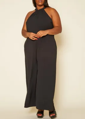 Hi Curvy Plus Size Women Halter Top Jumpsuit with Pockets