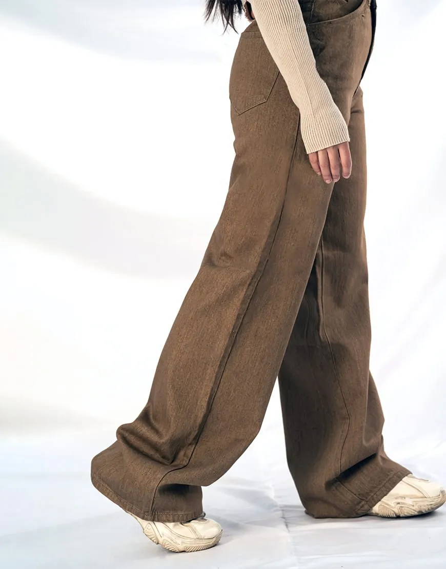 High Rise Wide Leg Jeans Brown