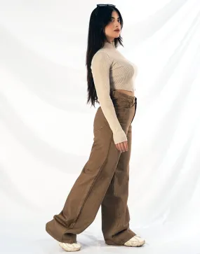 High Rise Wide Leg Jeans Brown