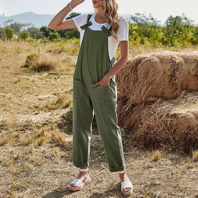 High Waist Bow Strap Solid Casual Jumpsuits