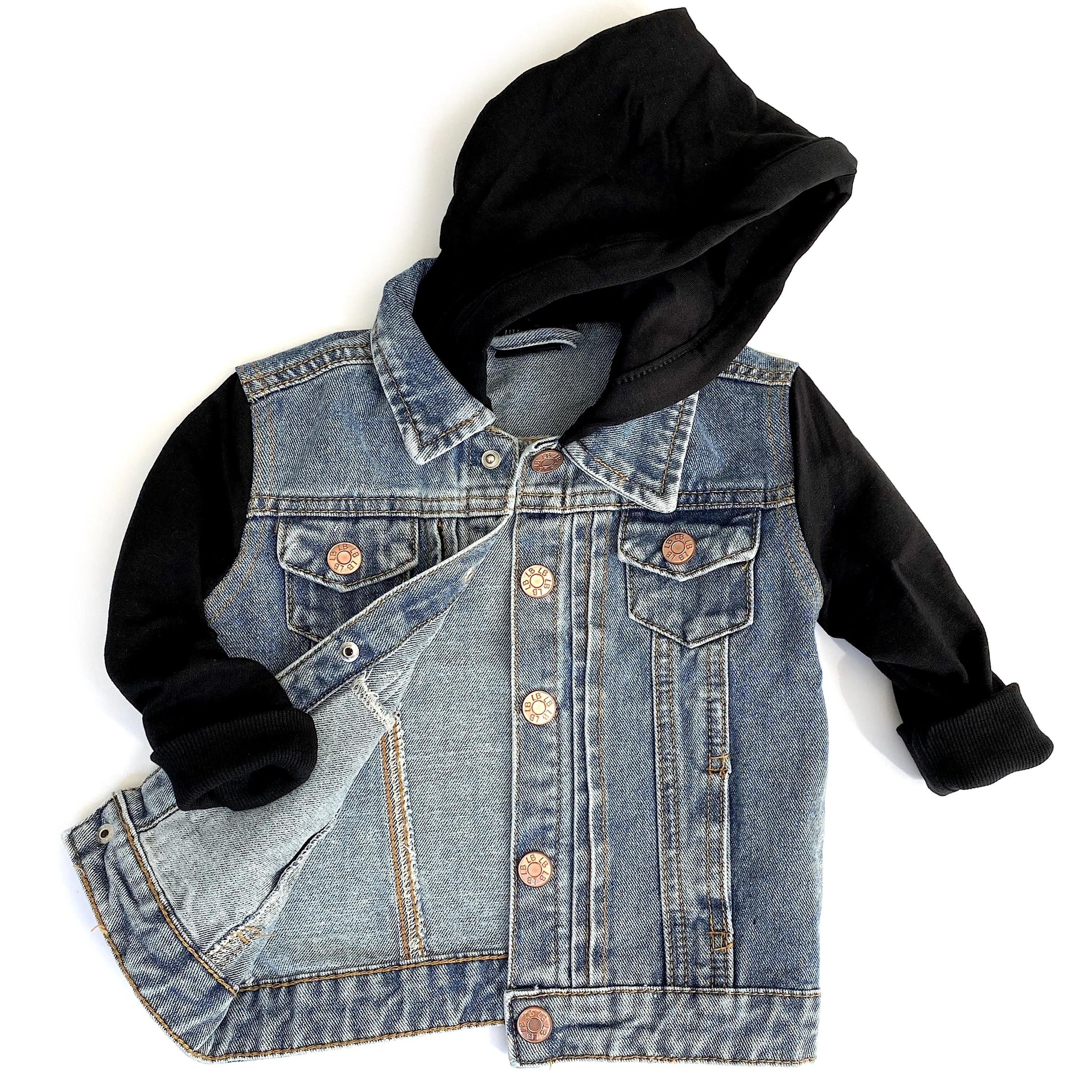 Hooded Denim Jacket - Black