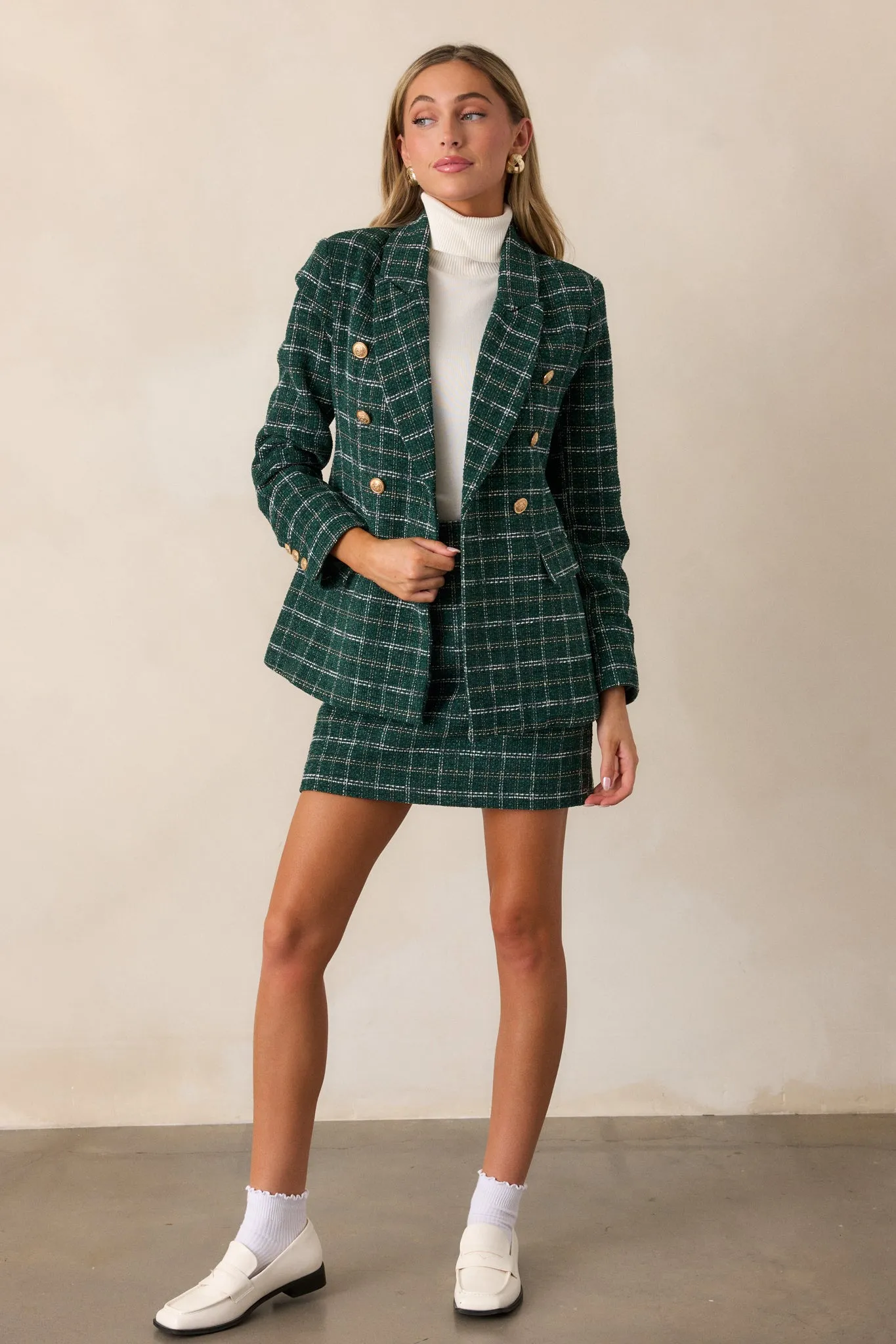 In The Stillness Forest Green Tweed Coat