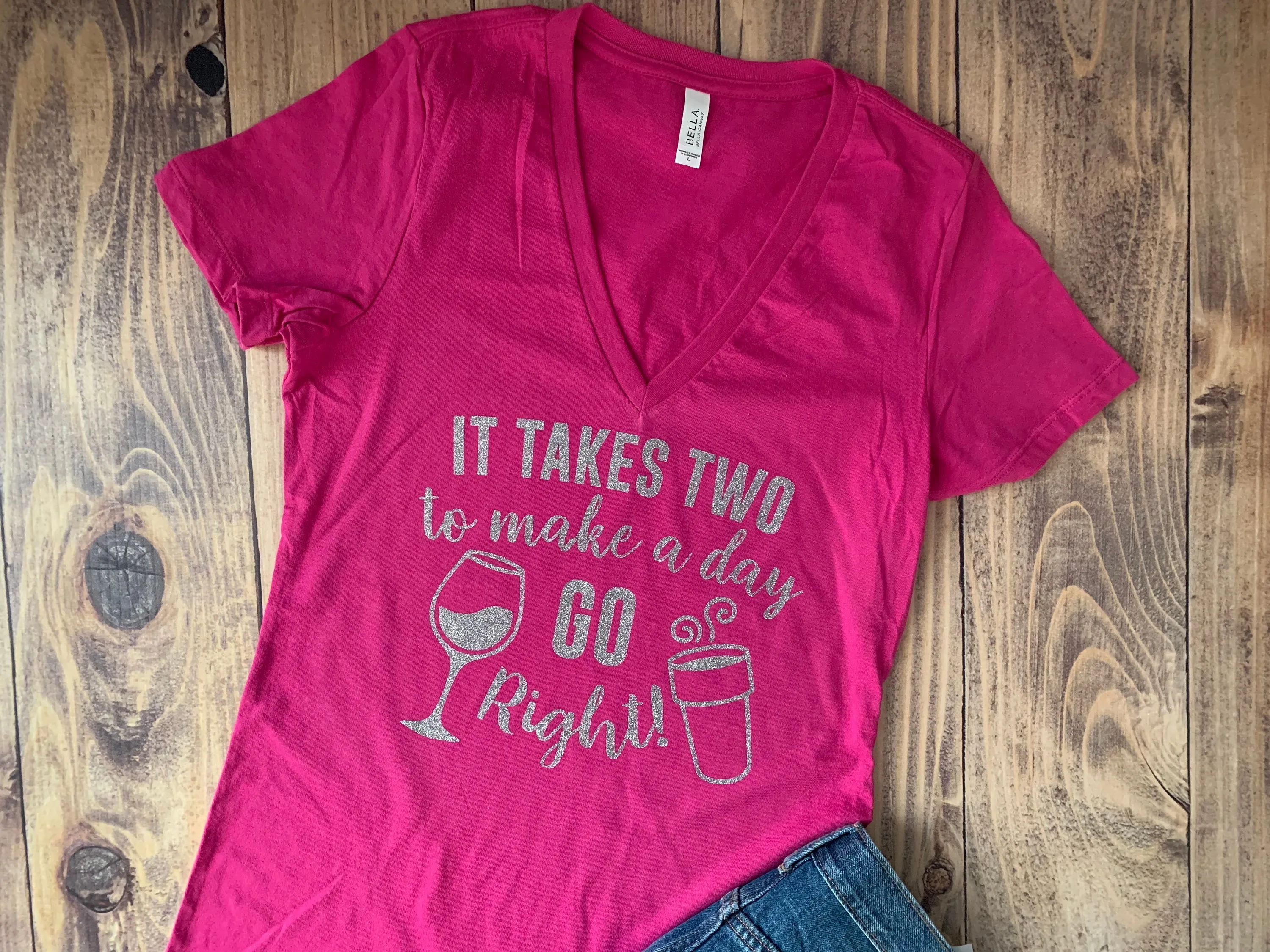 It Takes Two to make a day Go right Wine & Coffee Shirt, Funny Cute Shirt