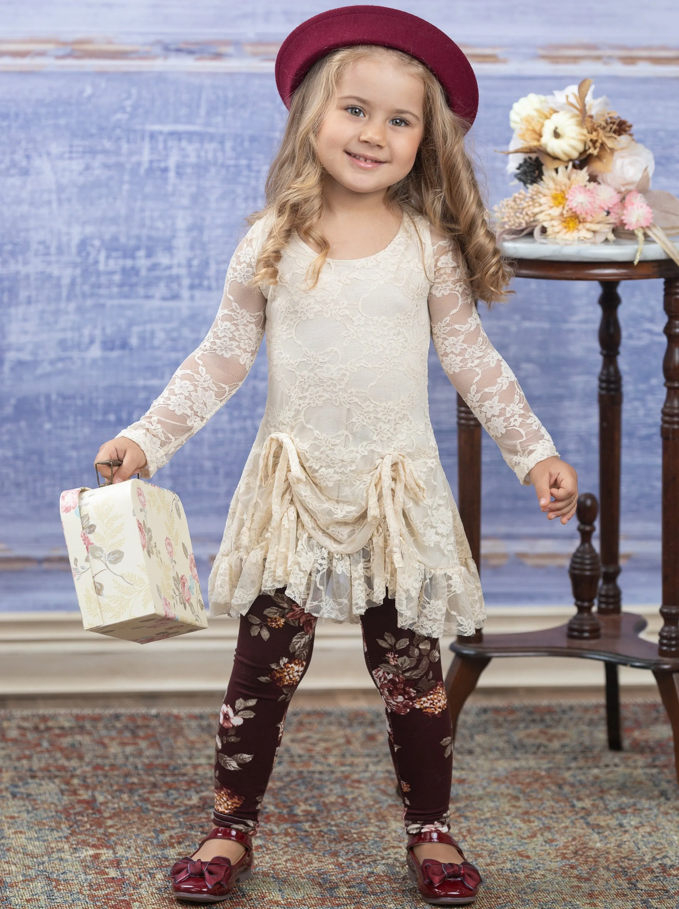 Ivory Lace Drawstring Tunic and Legging Set