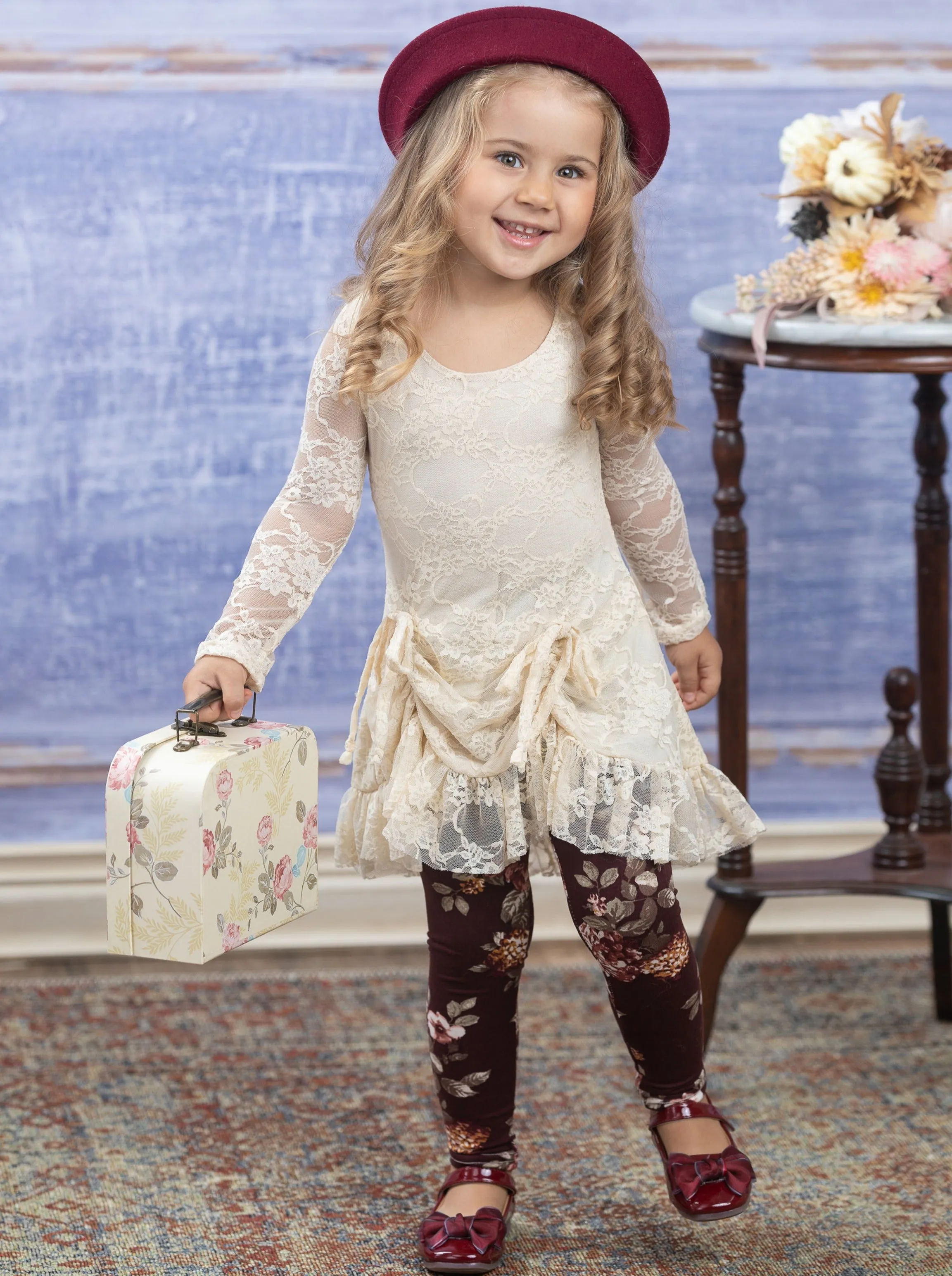 Ivory Lace Drawstring Tunic and Legging Set