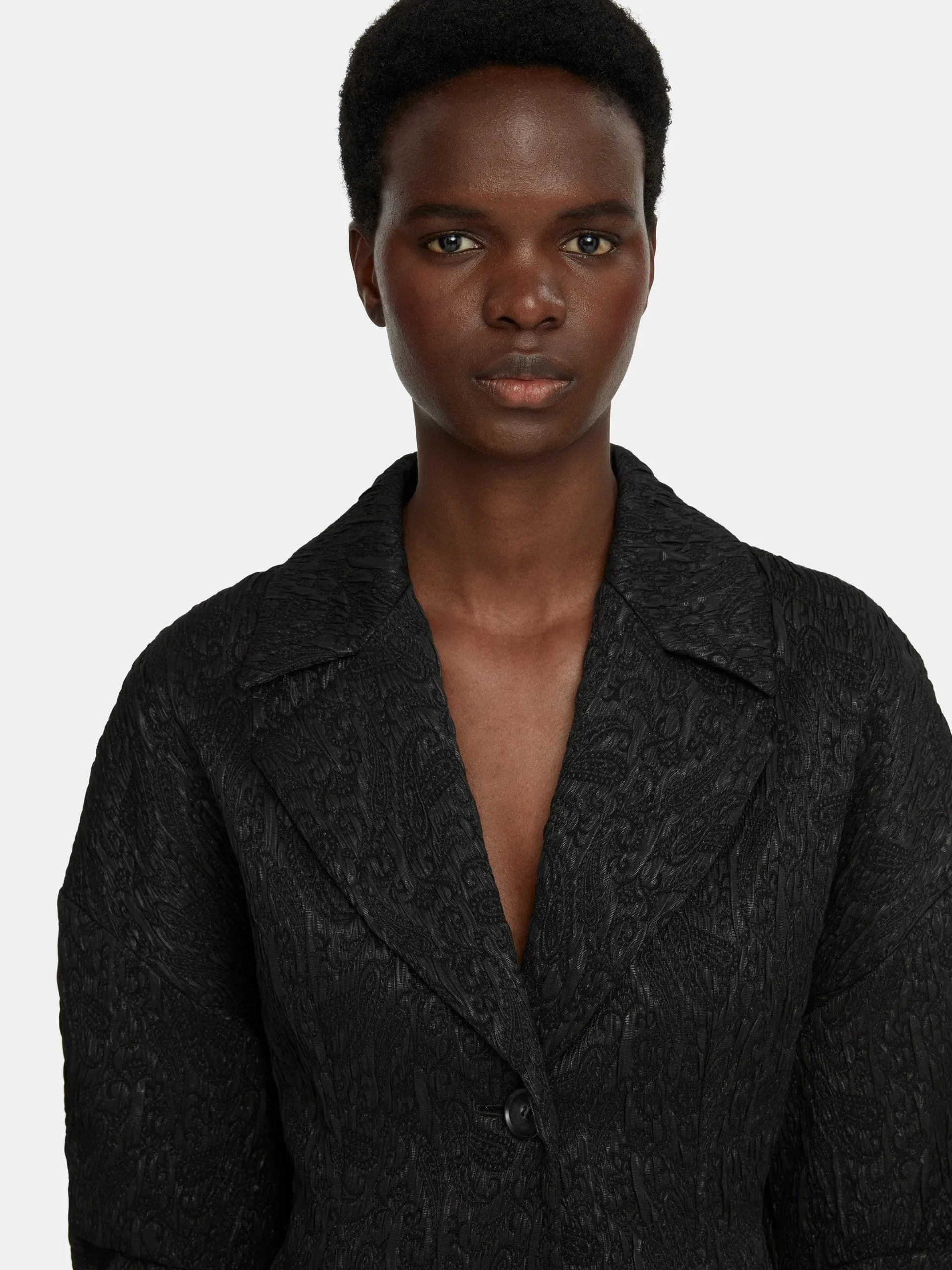 Jaya tailored coat in black seersucker cloque