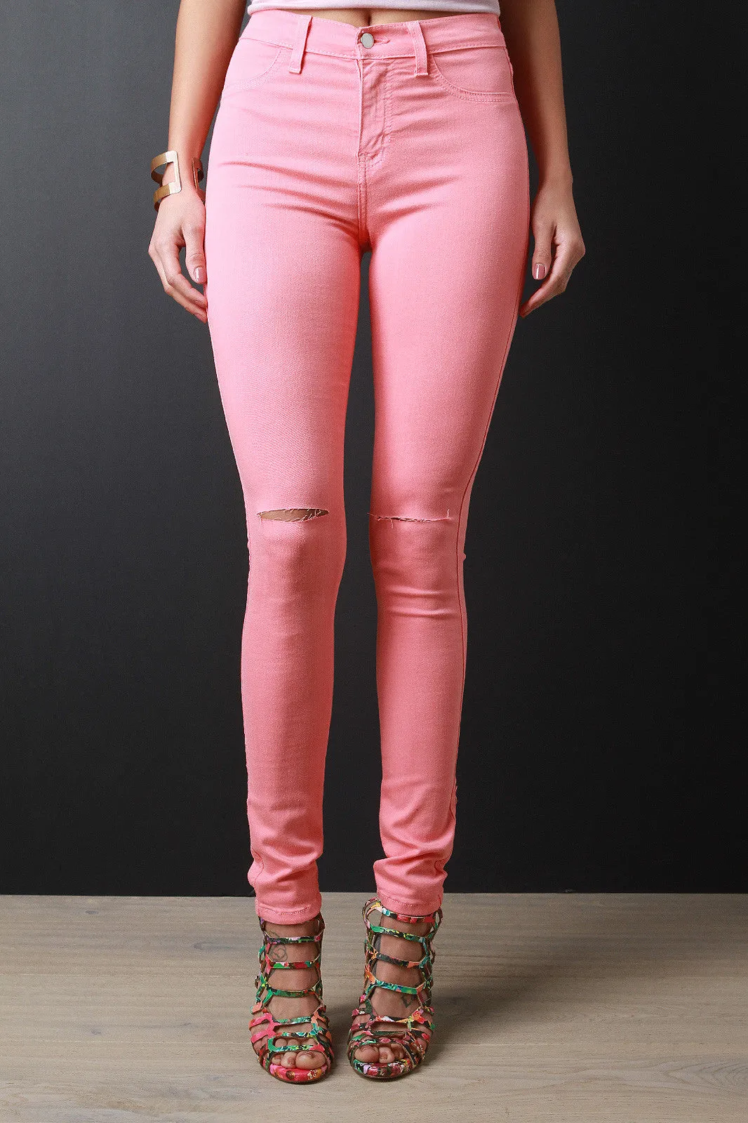 Knee Slit Skinny Pants