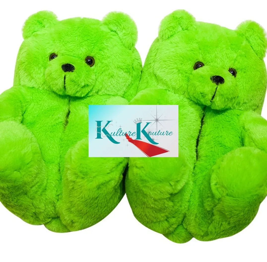 LIME TEDDY BEAR SLIPPERS