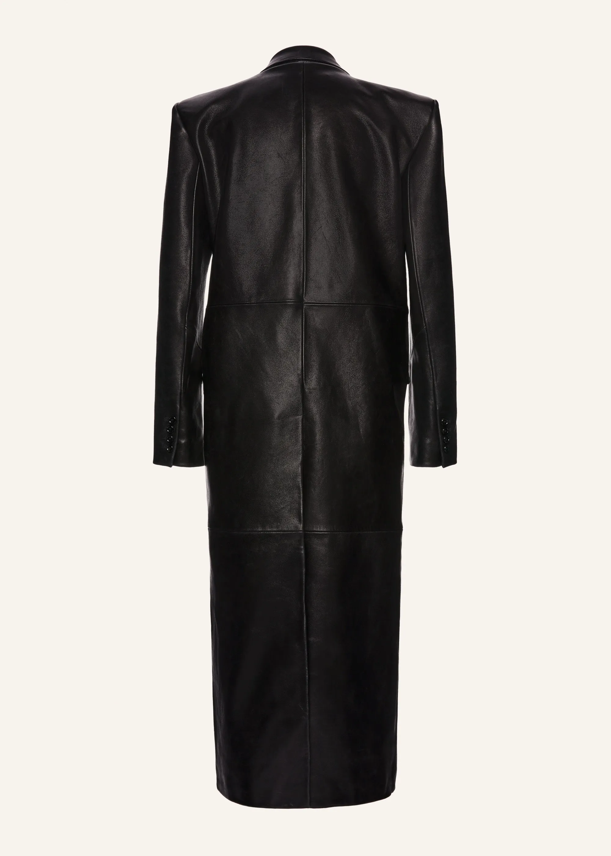 Long leather tailored coat in black