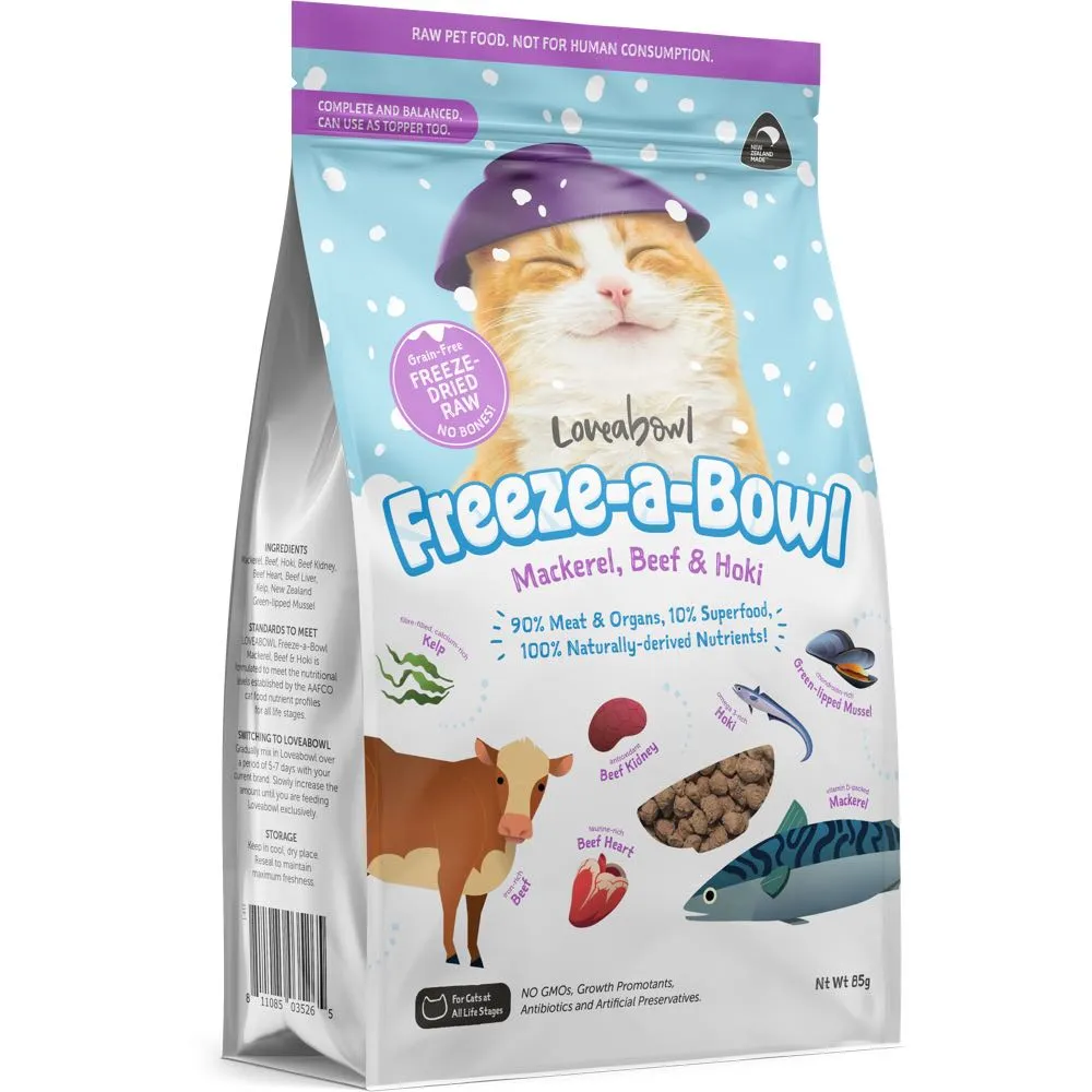 Loveabowl Freeze-A-Bowl Mackerel, Beef & Hoki Grain-Free Freeze-Dried Raw Cat Food