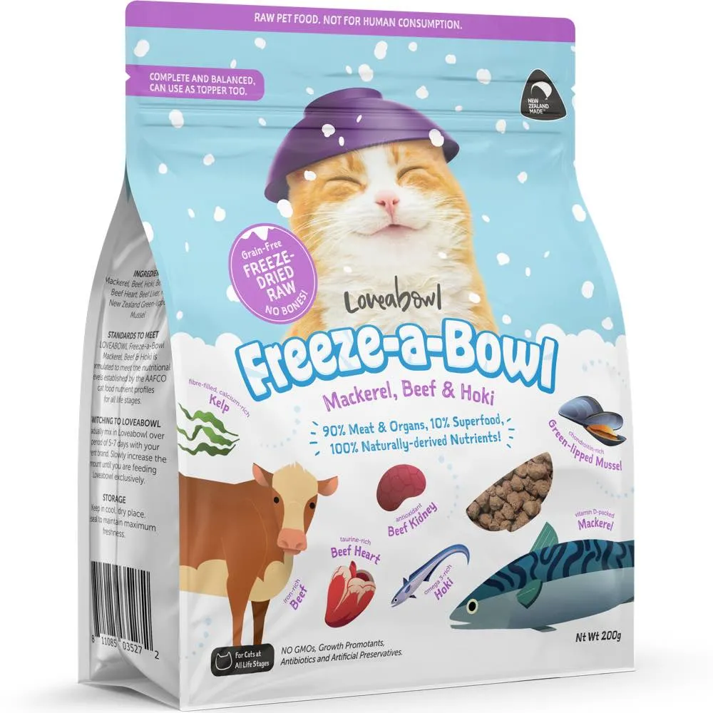 Loveabowl Freeze-A-Bowl Mackerel, Beef & Hoki Grain-Free Freeze-Dried Raw Cat Food