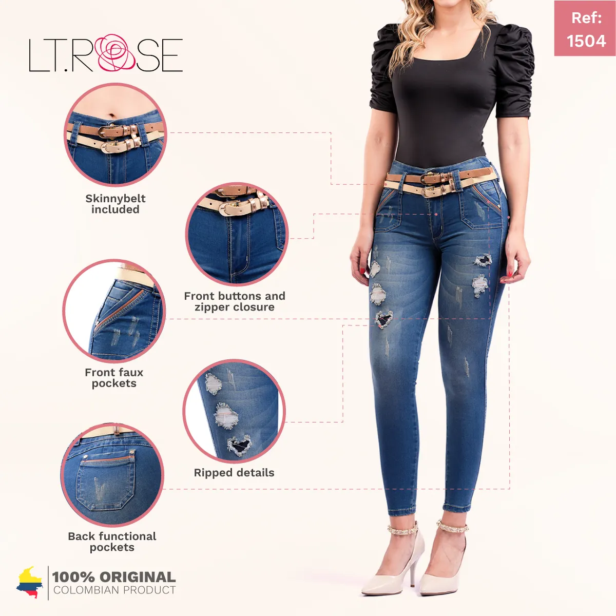 LT. Rose 1504 |  Ripped Skinny Butt Lifting Jeans for Women