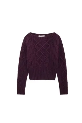 'Lucia' Loose-Fit Diamond-Pattern Long-Sleeve Knit Top