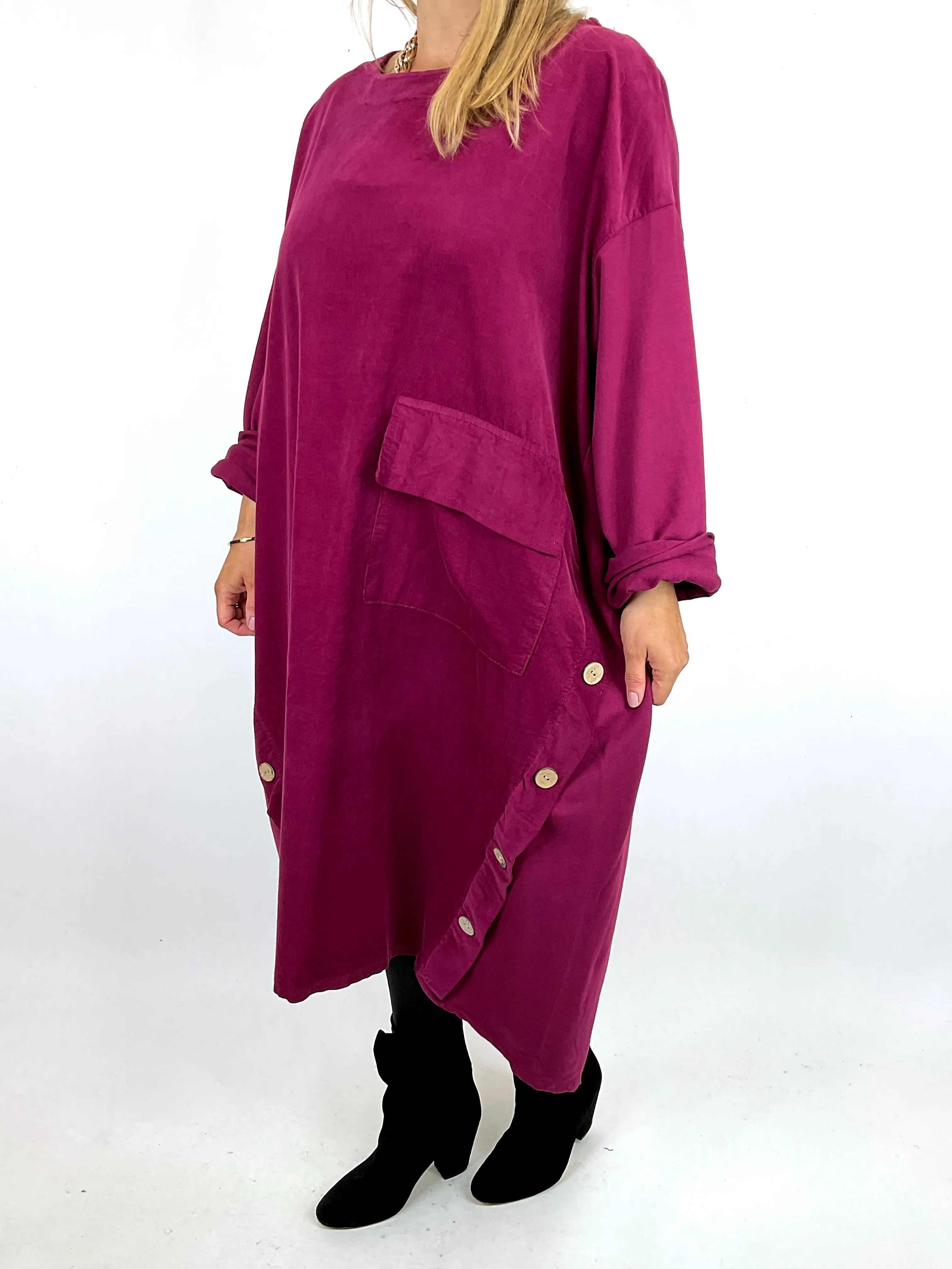 Made in Italy Lagenlook Matsu Button Cord Tunic in Wine. code 91805