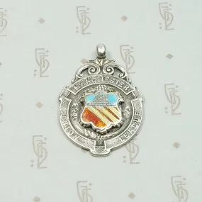 Manchester Coat of Arms Sterling & Enamel Medal Fob