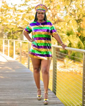 MARDI GRAS SEQUIN STRIPED TUNIC/DRESS