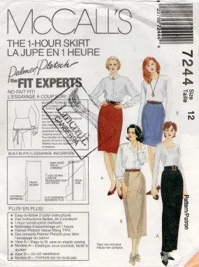 McCall's 7244 Womens Classic Palmer Pletsch 1 Hour Straight Skirts 1990s Sewing Pattern Size 12 UNCUT Factory Folded