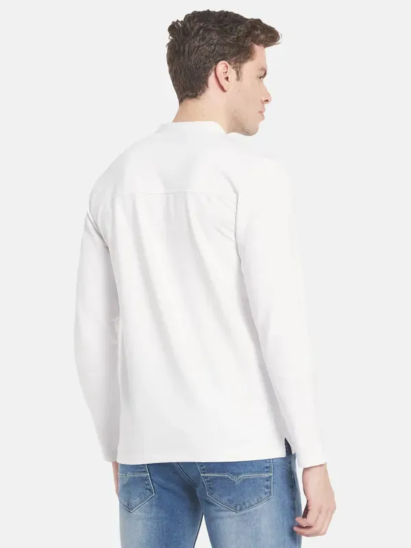 Men White Henley Neck T-Shirt