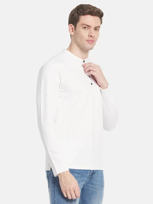 Men White Henley Neck T-Shirt