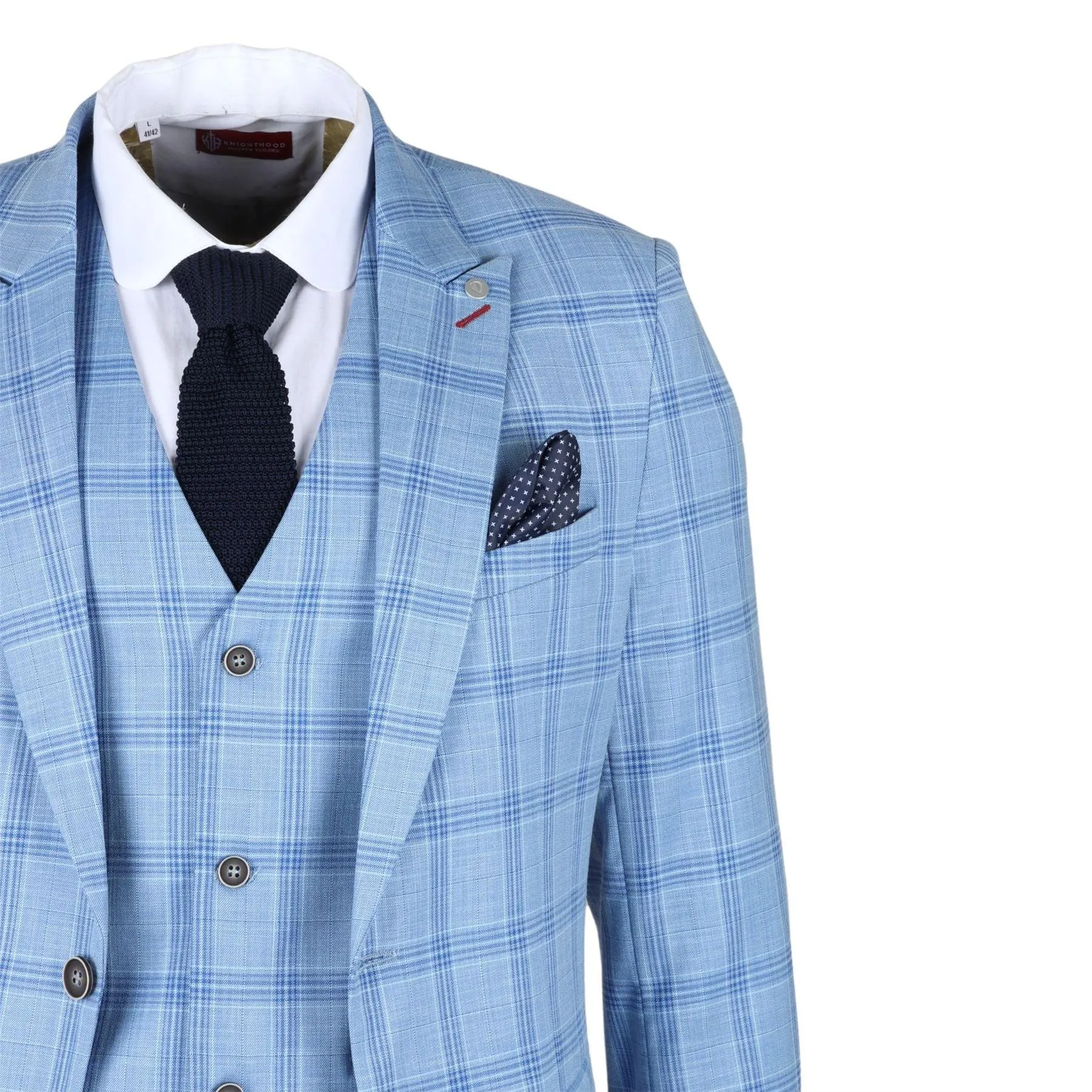 Men's Blazer Light Blue Checked Classic Sport Coat Plaid Tailored Fit