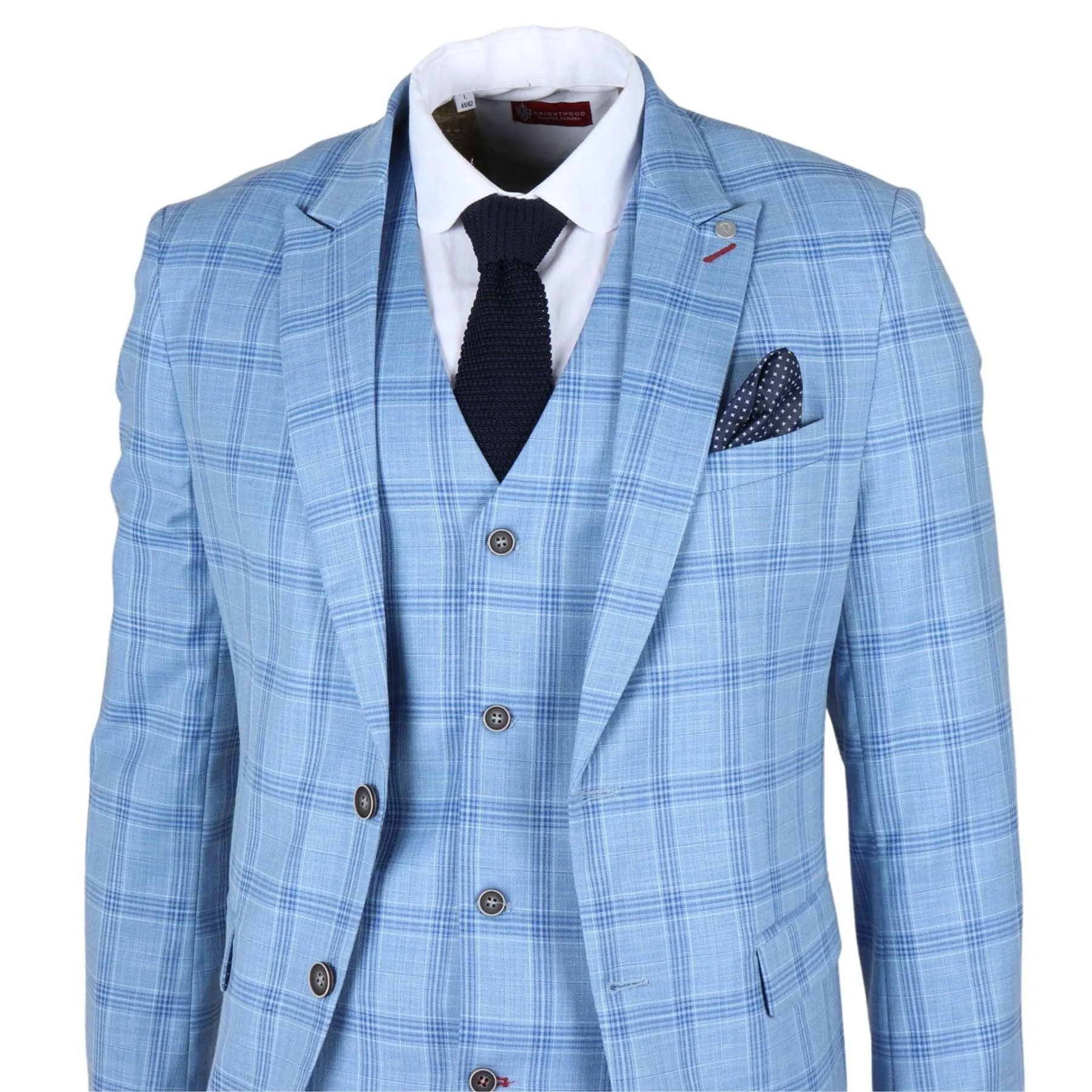 Men's Blazer Light Blue Checked Classic Sport Coat Plaid Tailored Fit