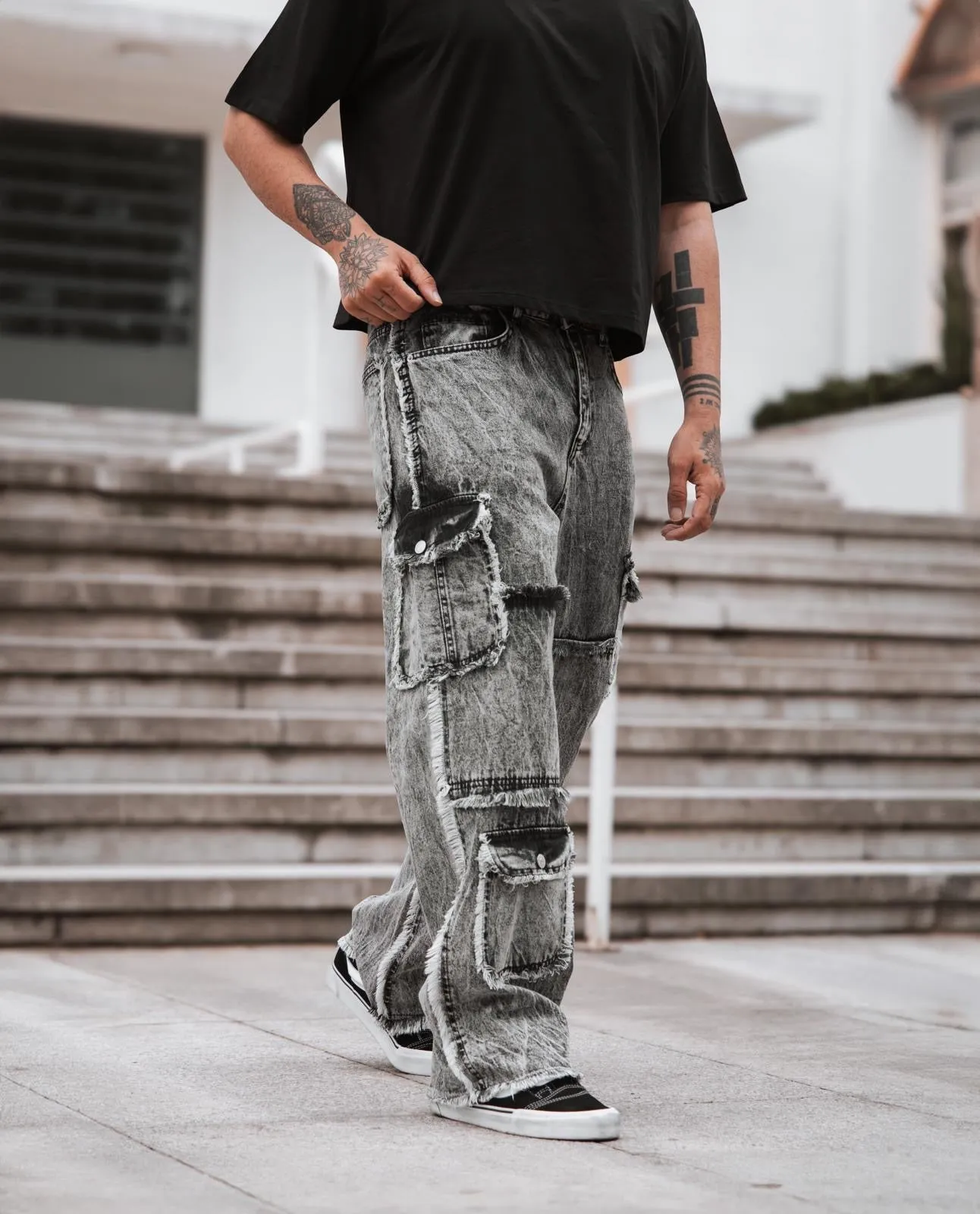 Mikey Baggy Black Stonewash Jeans with Double Pockets