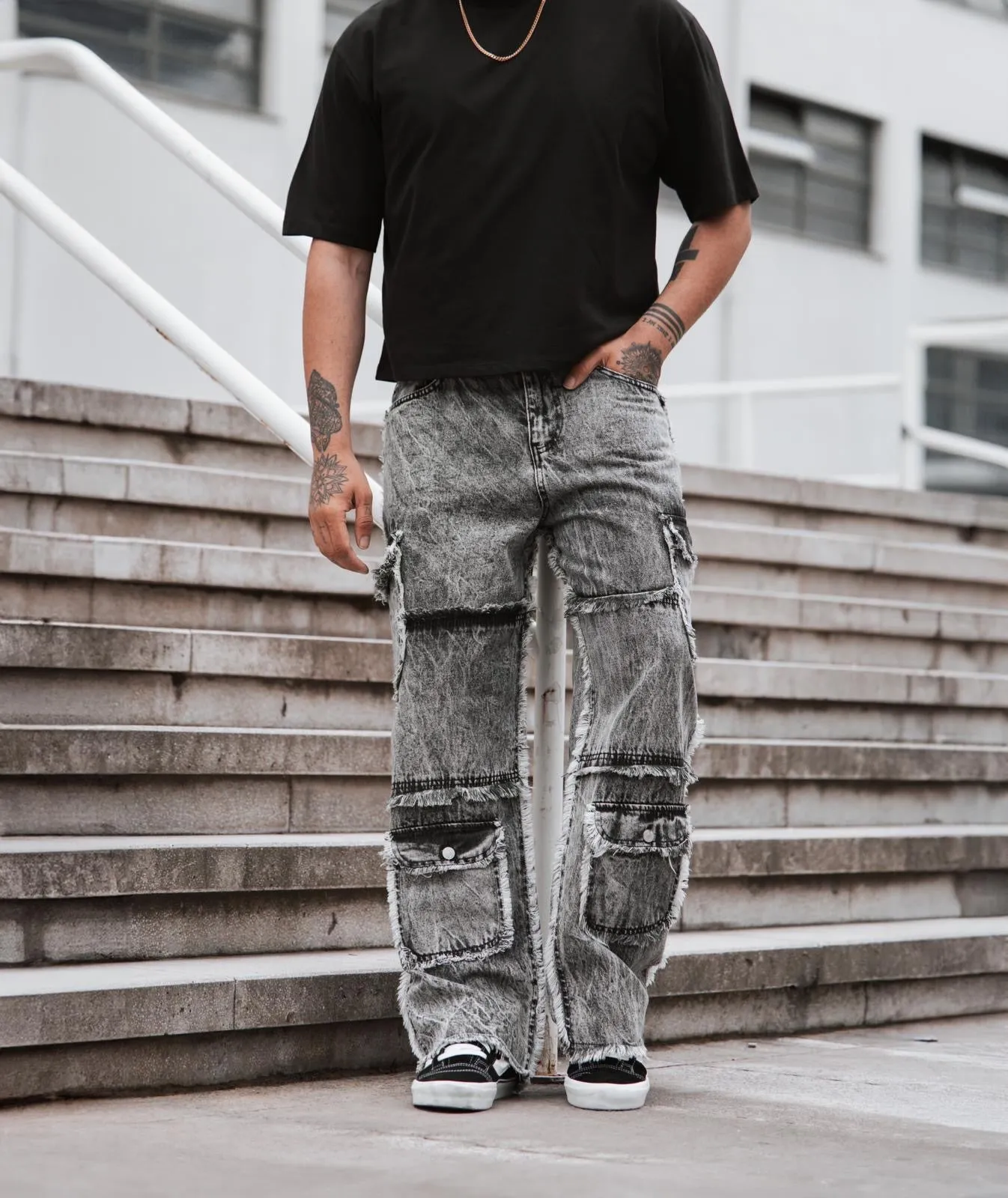 Mikey Baggy Black Stonewash Jeans with Double Pockets