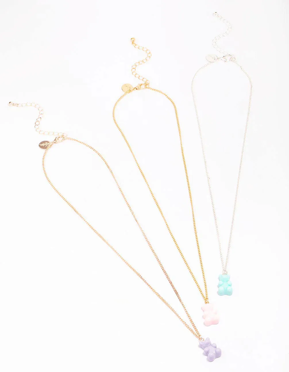 Mixed Metal Pastel Teddy Necklace 3-Pack