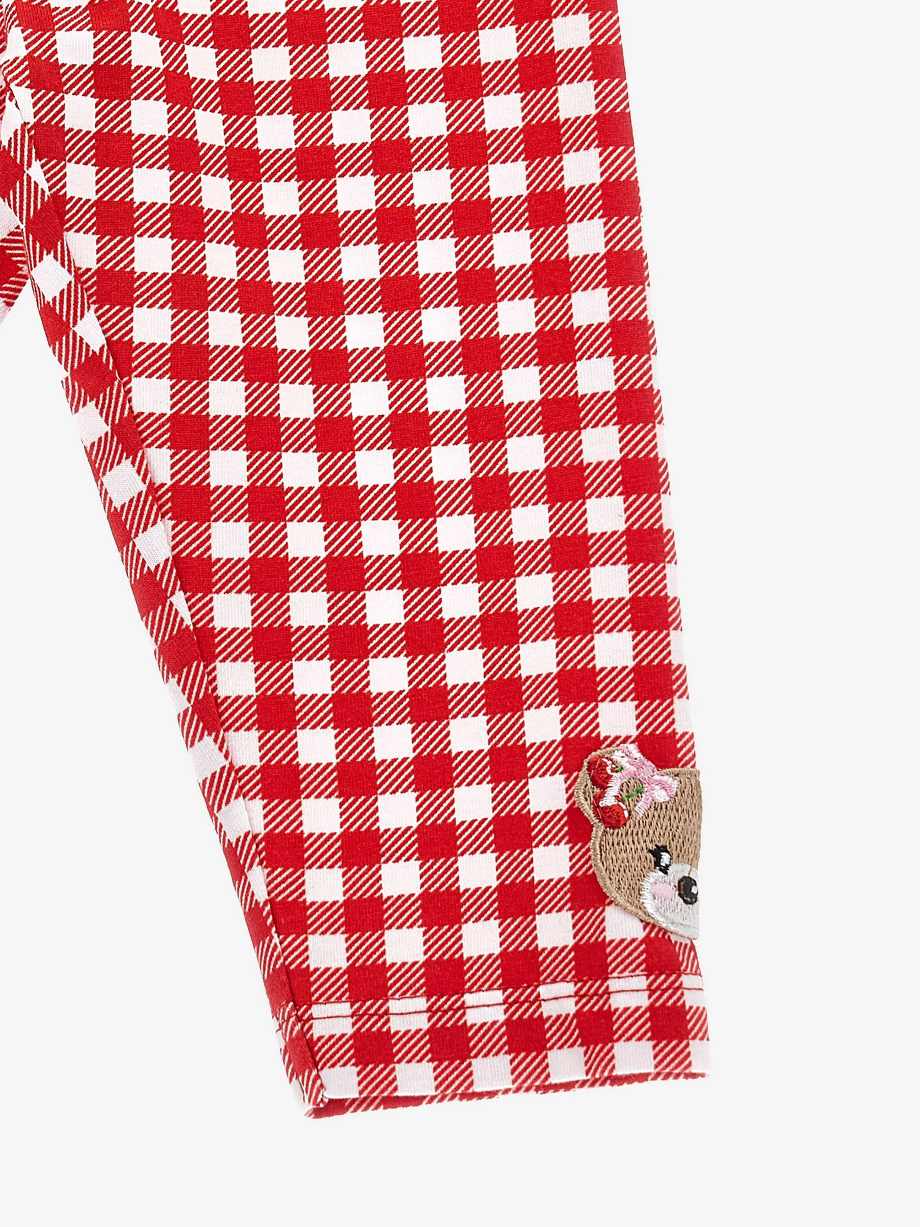 Monnalisa Baby Girls Gingham Teddy Patch Leggings in Red