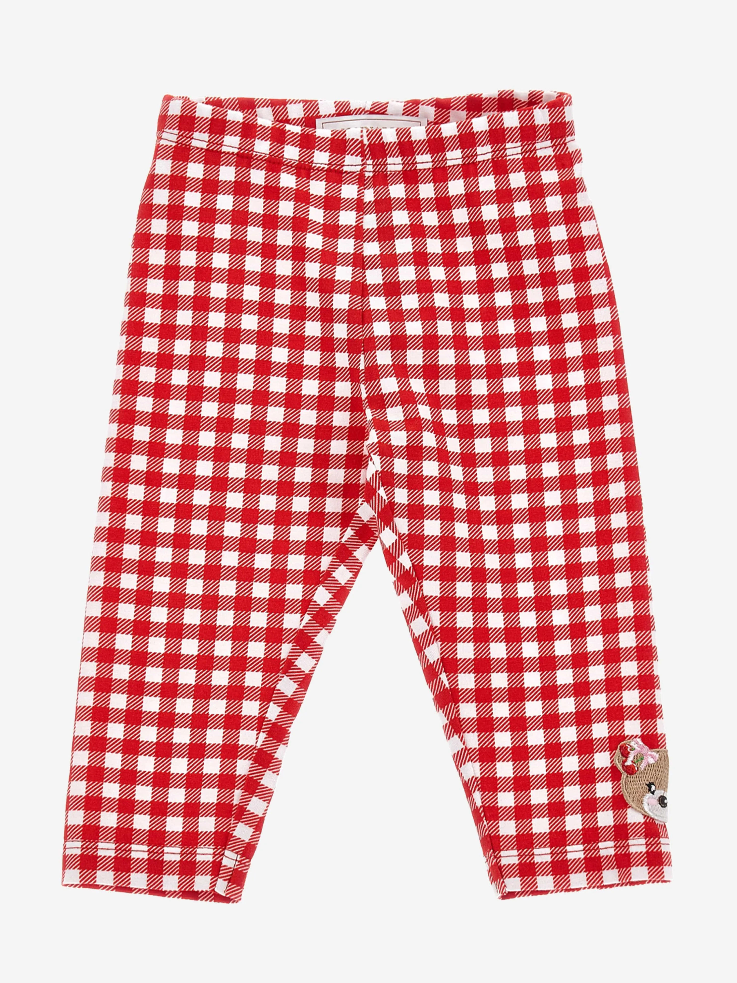 Monnalisa Baby Girls Gingham Teddy Patch Leggings in Red