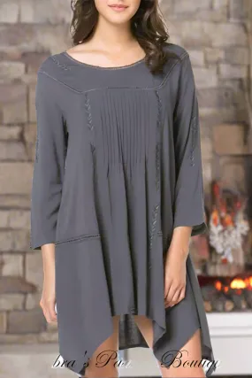 Monoreno Arrow Embroidered Handkerchief Tunic - Charcoal