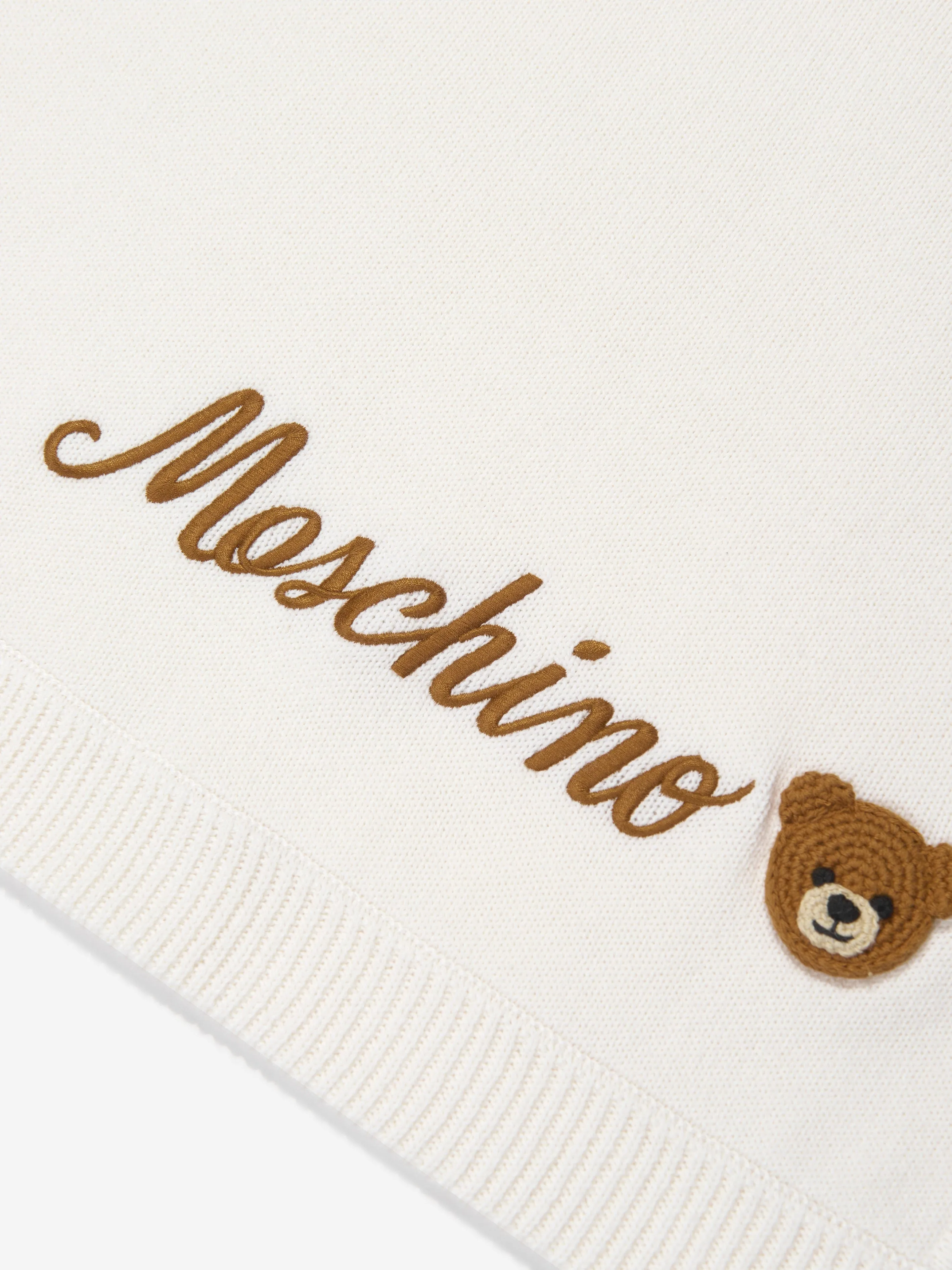 Moschino Baby Knitted Teddy Blanket in Ivory