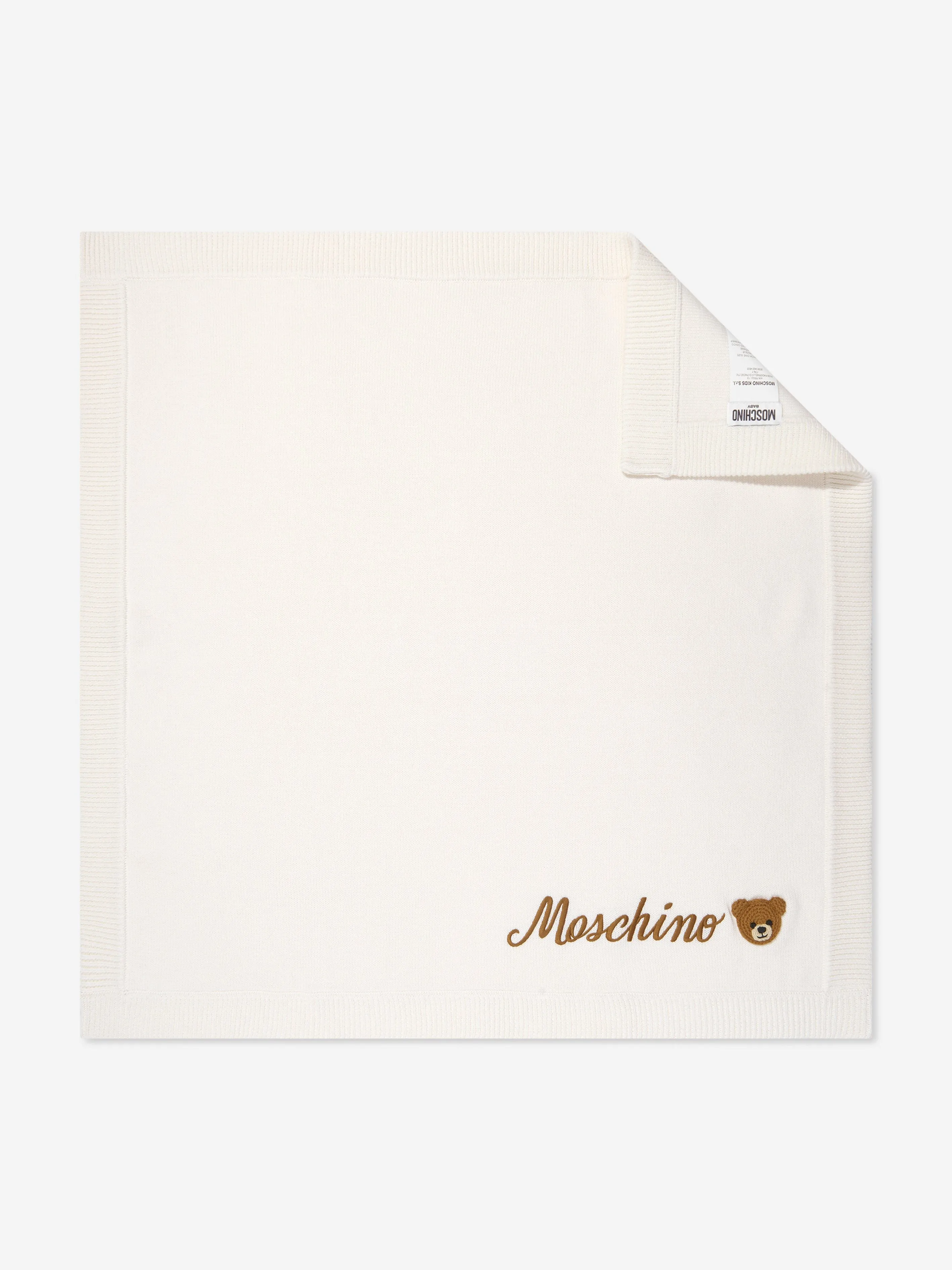 Moschino Baby Knitted Teddy Blanket in Ivory