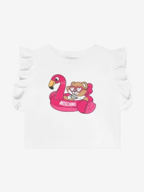 Moschino Girls Teddy And Flamingo T-Shirt in White