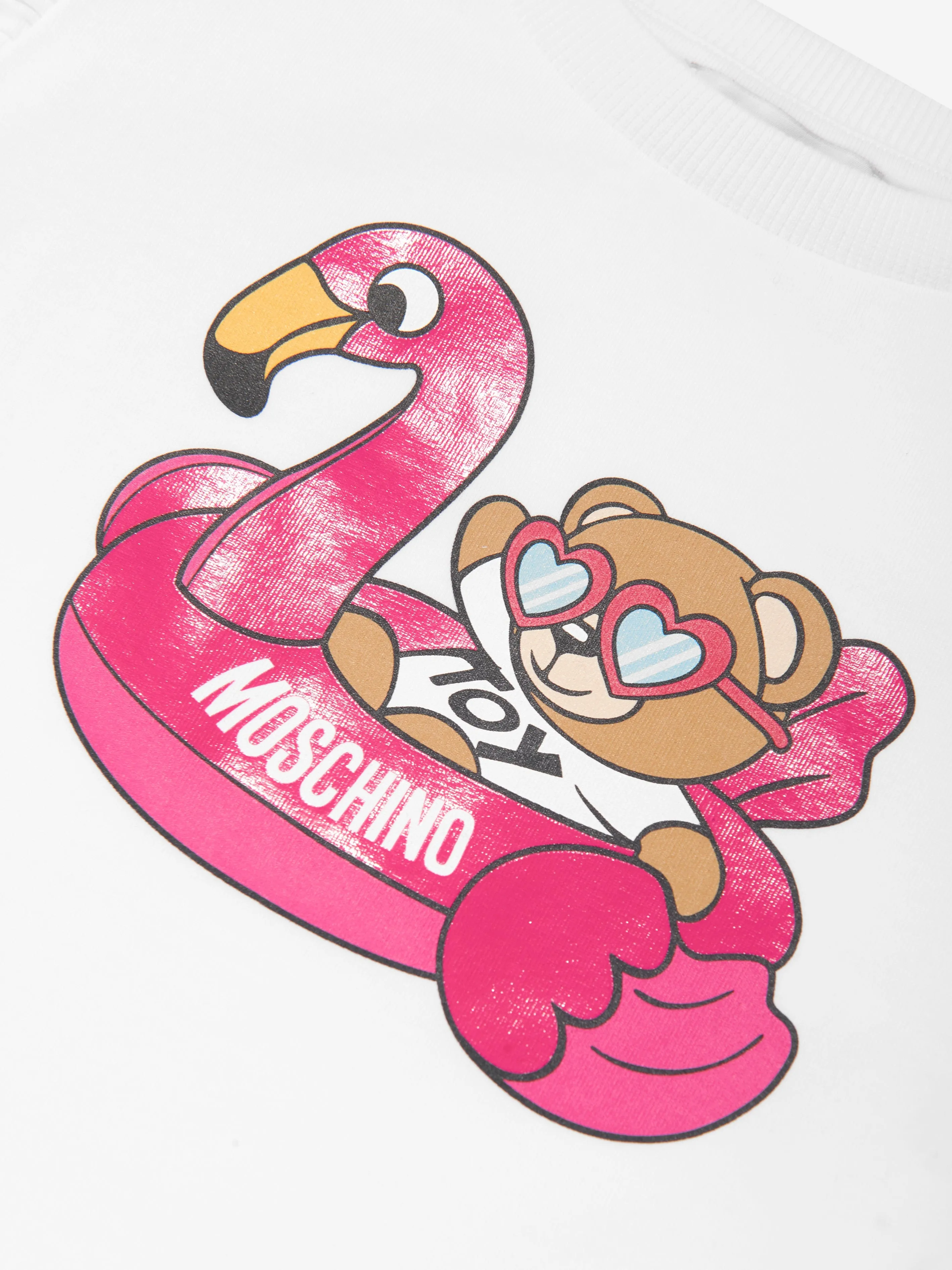 Moschino Girls Teddy And Flamingo T-Shirt in White