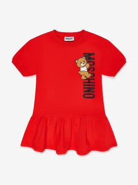 Moschino Girls Teddy Logo Jersey Dress in Red