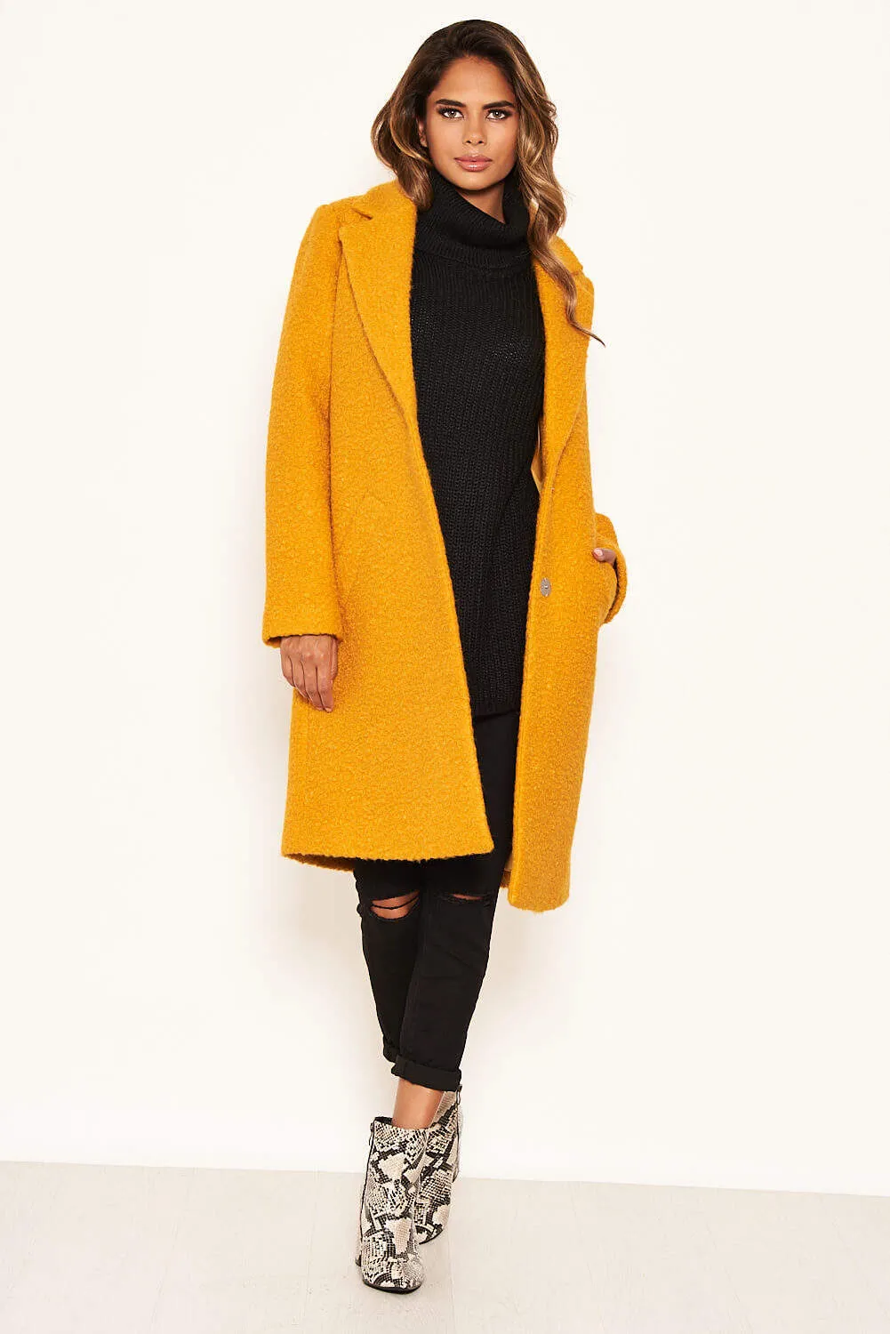 Mustard Long Teddy Coat