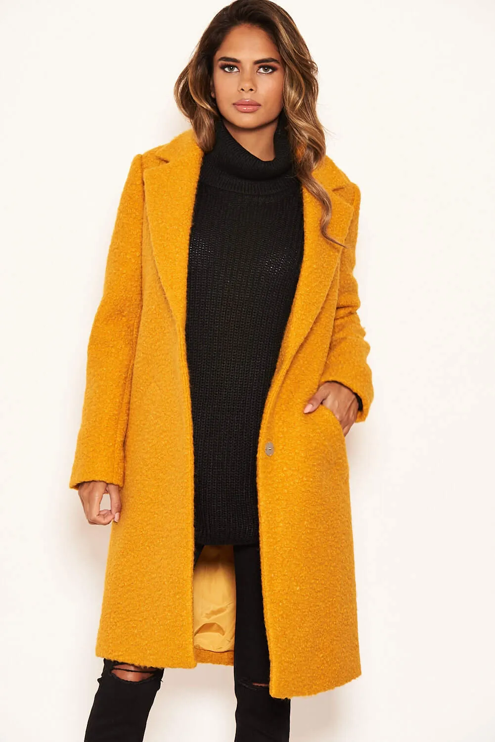 Mustard Long Teddy Coat