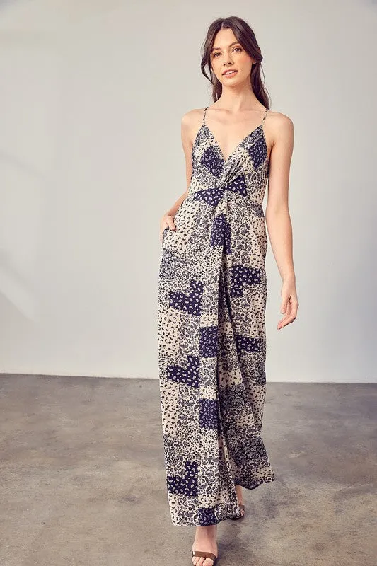 Navy Blue Boho Paisley Printed Cami Jumpsuit