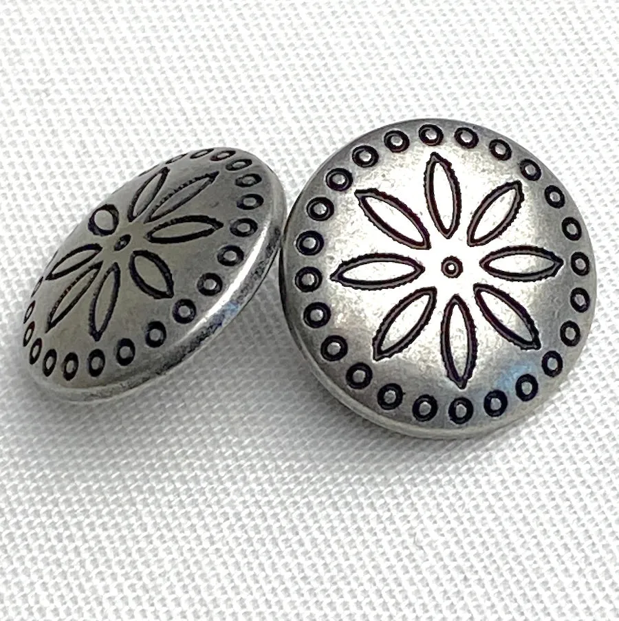 New Size, Circles Around Flower 7/8" Lighter Silver Concho Button, 23mm  #SWC-152