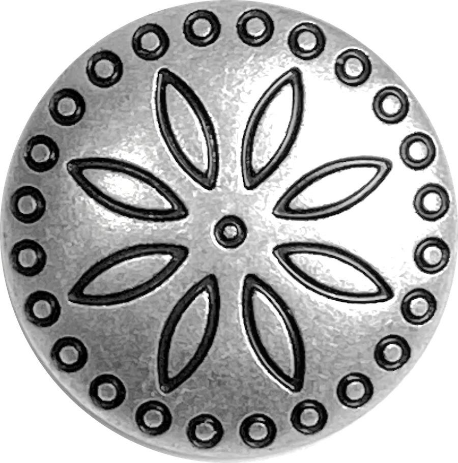 New Size, Circles Around Flower 7/8" Lighter Silver Concho Button, 23mm  #SWC-152