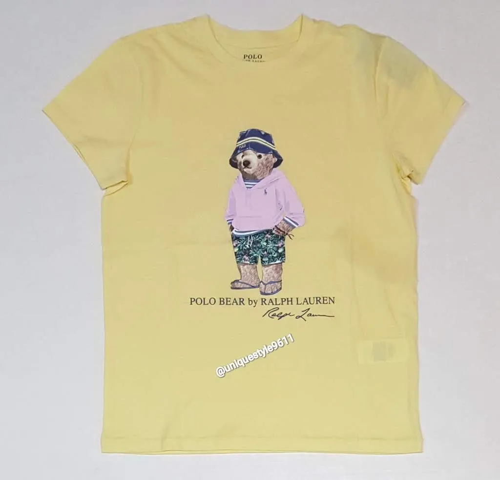 Nwt Polo Ralph Lauren Women's Yellow Beach Bucket Hat Teddy Bear Tee