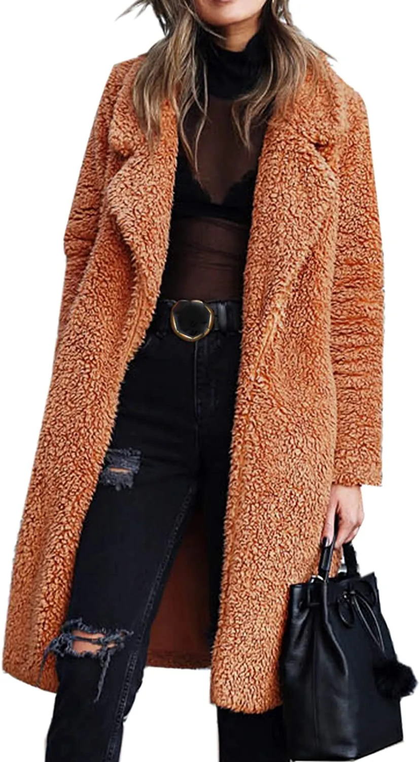 Oh So Chic Women's Caramel Long Sleeve Teddy Fur Coat