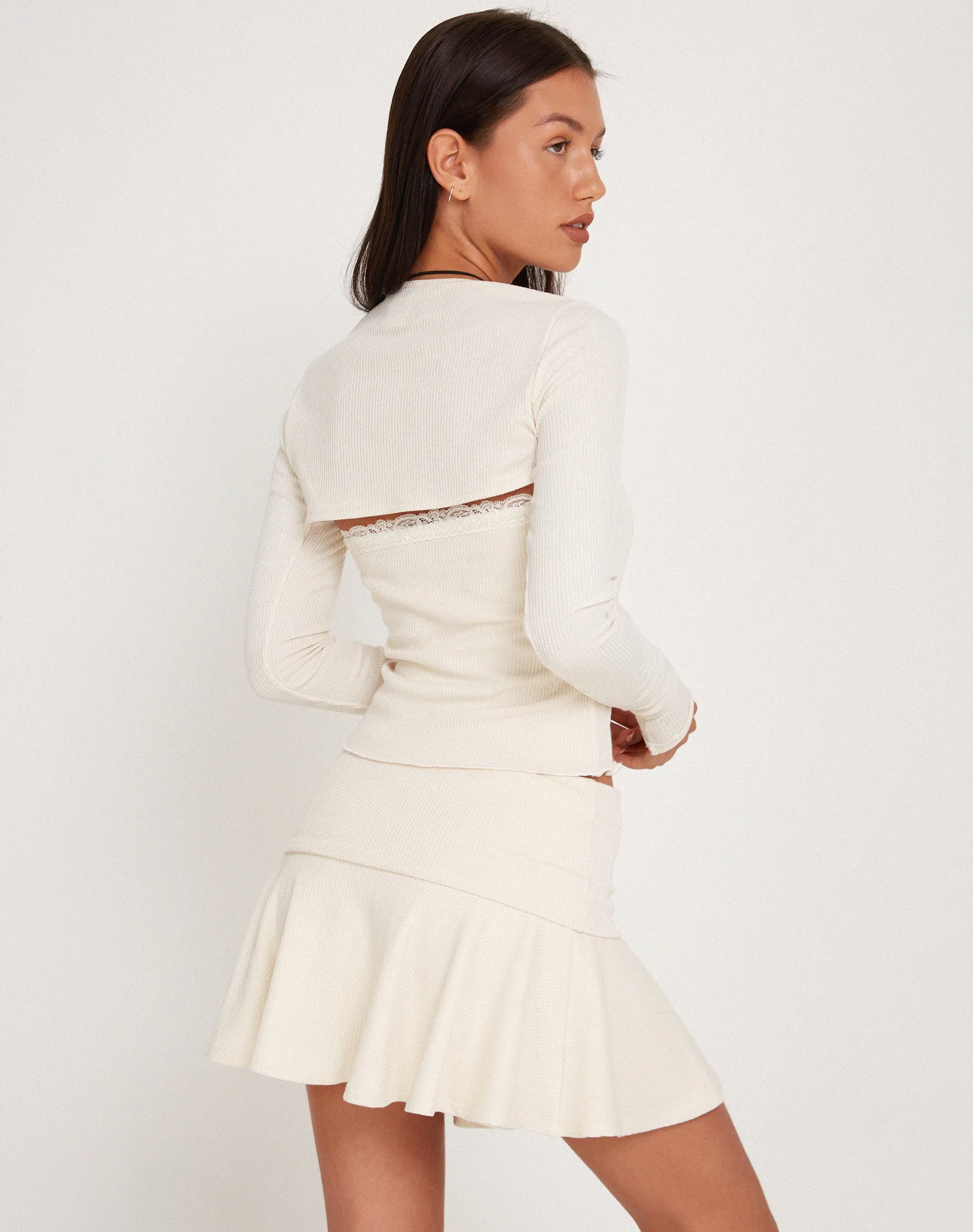 Orla Micro Mini Rib Skirt in Ivory