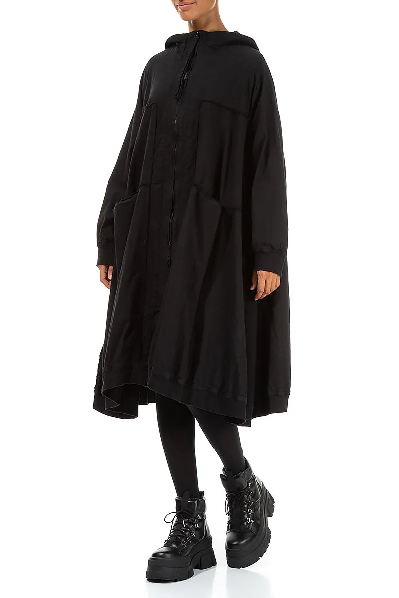 Oversized Black Cotton Swing Coat