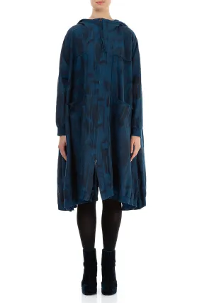 Oversized Navy Paintwave Cotton Swing Coat