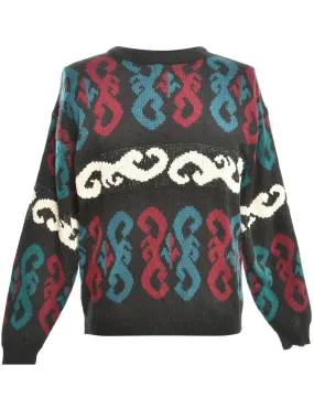 Patterned Black Jumper - L