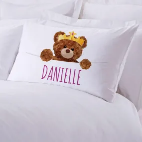 Personalized Crowned Teddy Bear Sleeping Pillowcase