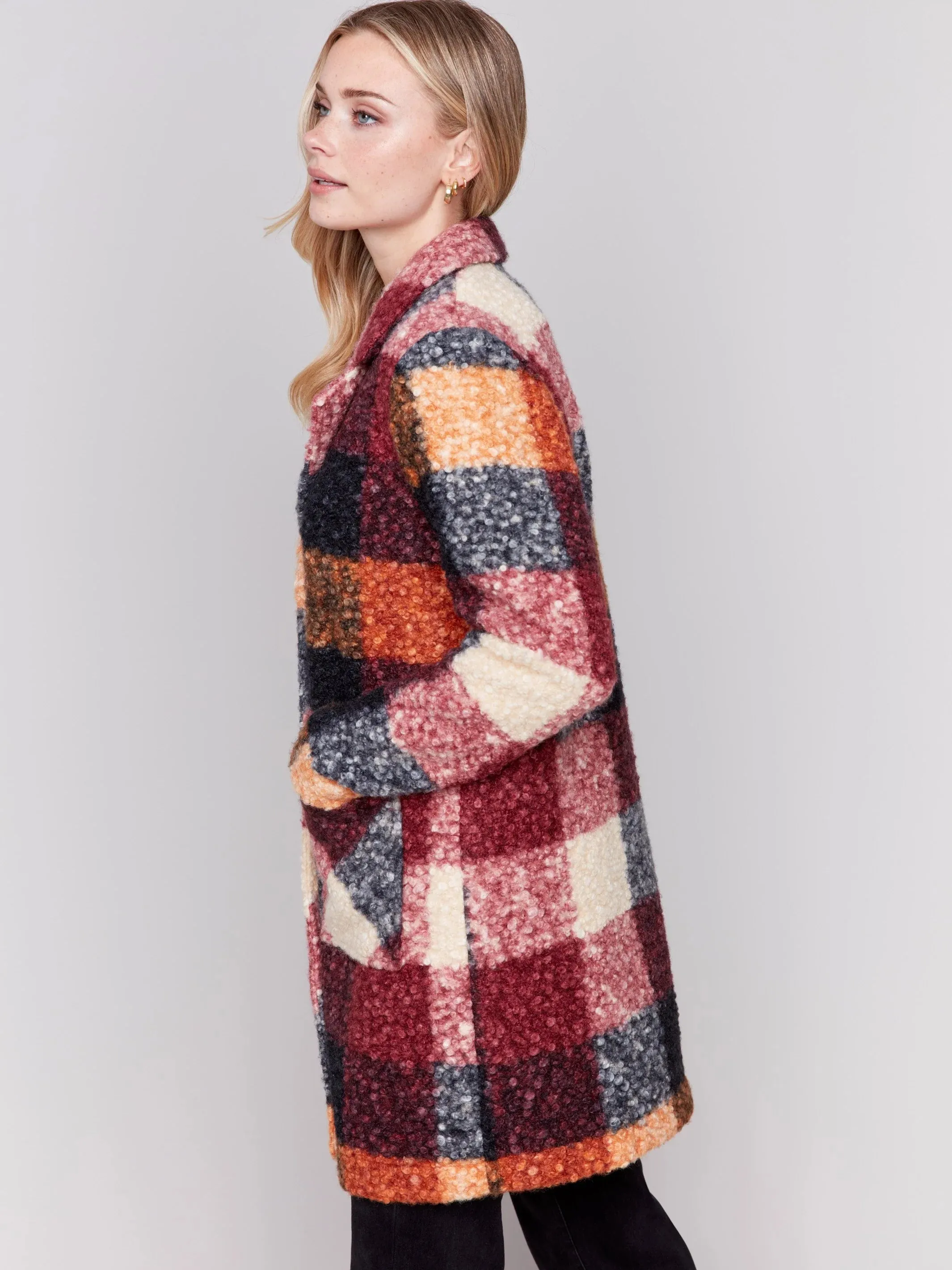 Plaid Bouclé Knit Coat