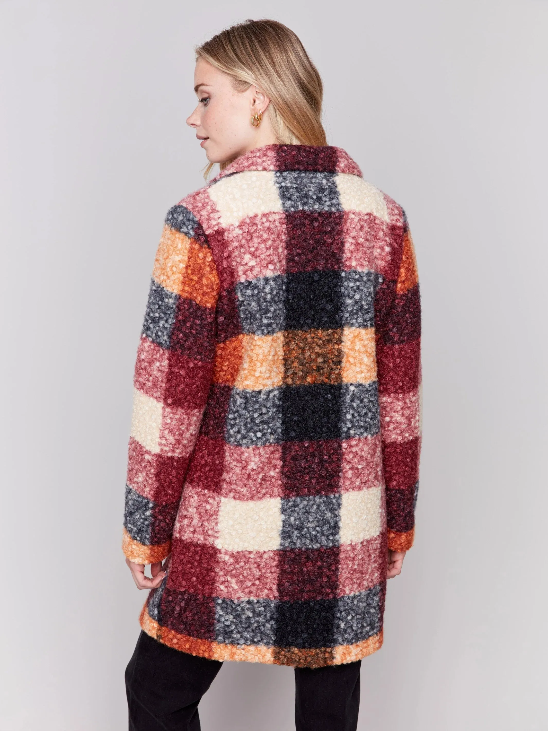 Plaid Bouclé Knit Coat